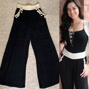 Black Tassel Trim Palazzo Pants Size S